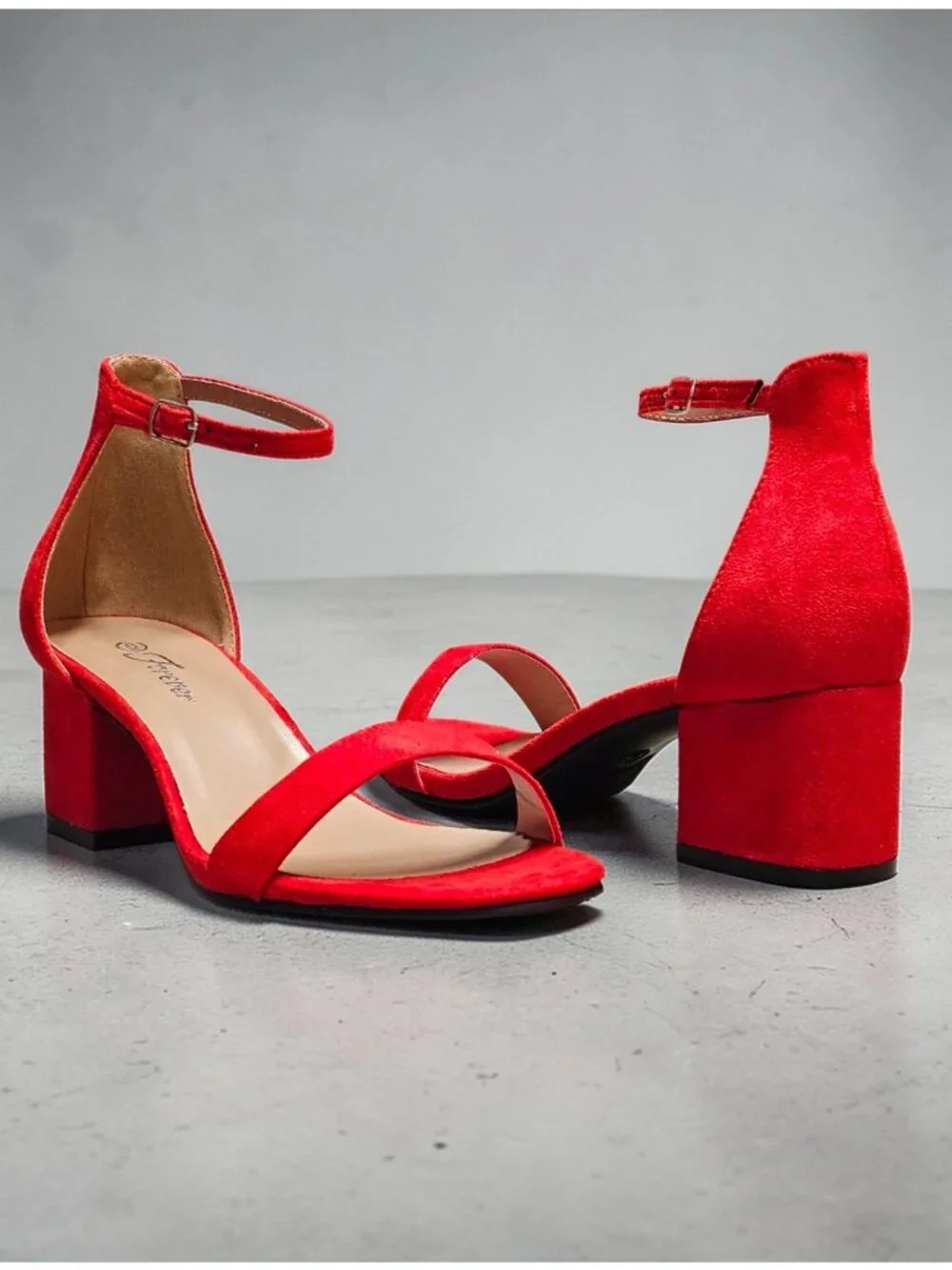 Red Block Heel Sandals With Ankle Strap Womens Shoes Open Toe Design Elegant & - Picture 2 of 14